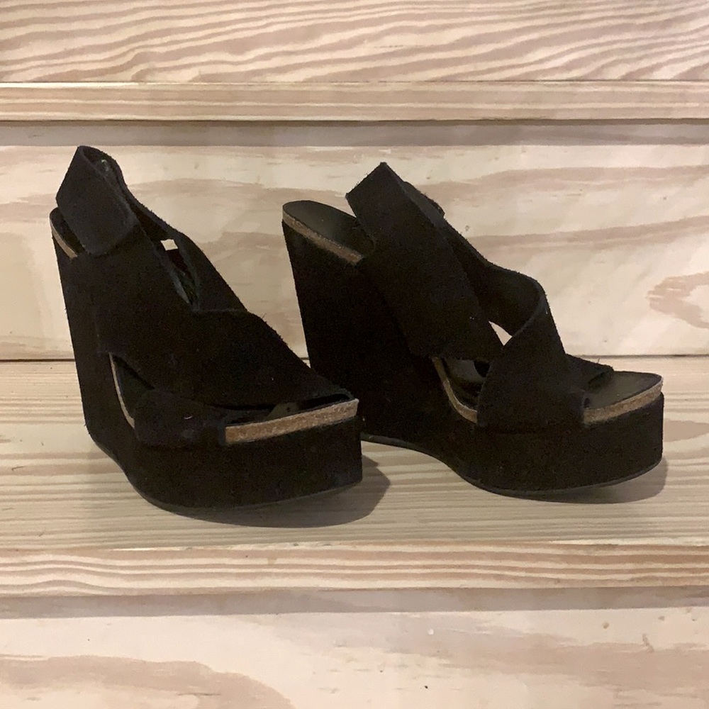 Pedro Garcia black suede 4.5 inch wedge sandals